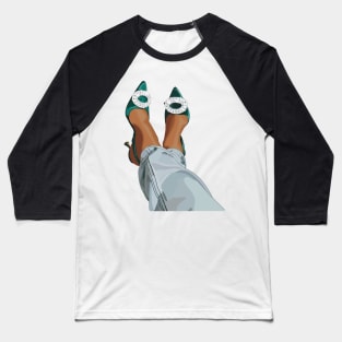 Emerald green stain shoes with a diamanté's brooch worn with boyfriend jeans Baseball T-Shirt